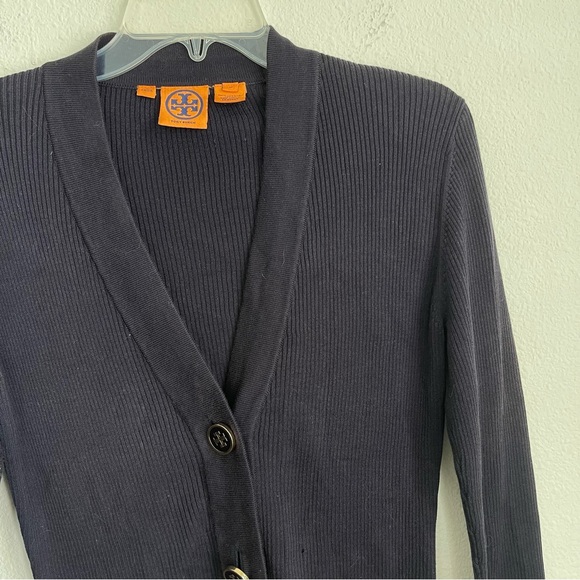 Tory Burch Button Front Striped Stretch Cardigan - Picture 2 of 6